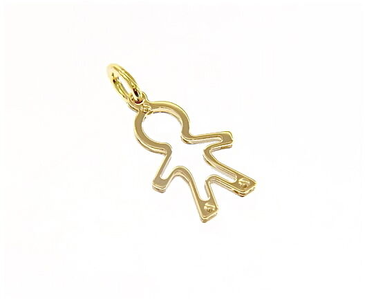 18k yellow gold luster pendant with boy child perforated made in Italy 0.96 inch.