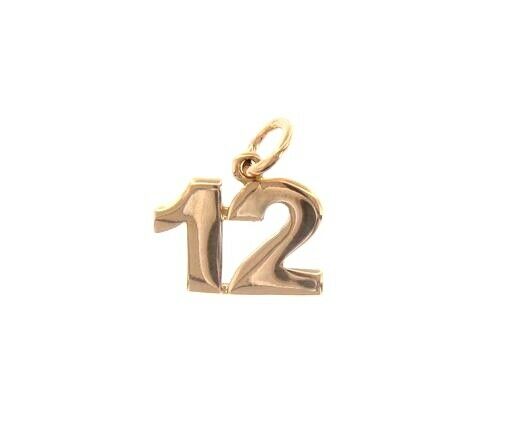 18k rose gold number 12 twelve small pendant charm, 0.4