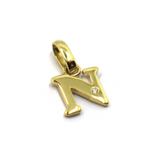 Load image into Gallery viewer, 18k yellow gold pendant charm small initial letter N, 10mm, 0.4&quot;, with diamond.
