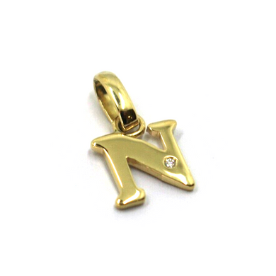18k yellow gold pendant charm small initial letter N, 10mm, 0.4