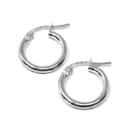 18k white gold round mini circle earrings diameter 10 mm, width 2 mm, Italy made.