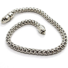 Load image into Gallery viewer, 18k white gold bracelet, 18.5 cm, 7.3 inches, basket weave tube, popcorn 4 mm.
