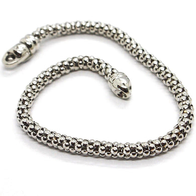 18k white gold bracelet, 18.5 cm, 7.3 inches, basket weave tube, popcorn 4 mm.
