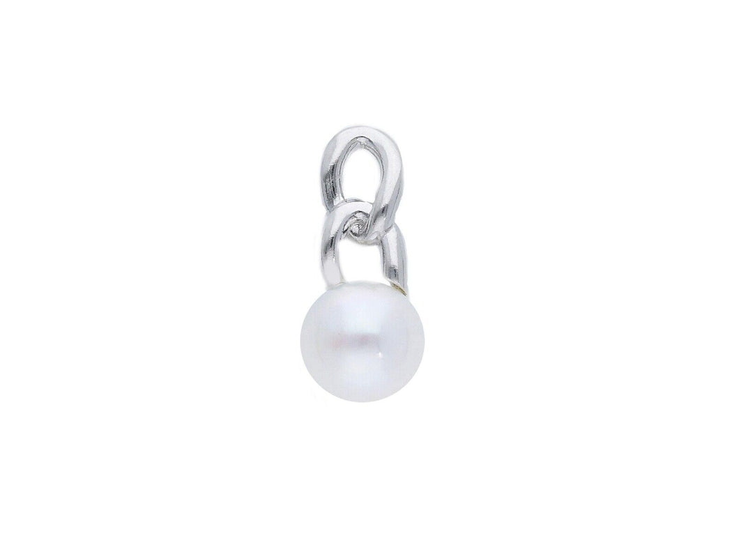 18k white gold pendant charm with round freshwater white luster pearl 7/7.5 mm.