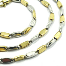 Load image into Gallery viewer, 18k white yellow gold chain necklace alternate rectangular oval tube links, 24&quot;.
