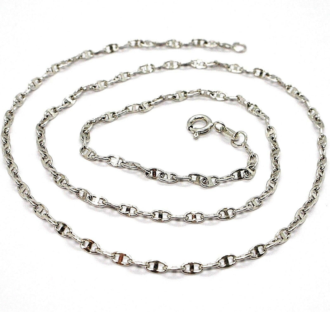18k white gold chain flat navy mariner oval bright link 2.5 mm, 20 inches.