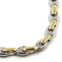 Load image into Gallery viewer, 18k white yellow gold chain necklace alternate 5mm oval drop &amp; tube links, 20&quot;.
