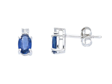 18k white gold small earrings oval 1.0 carats sapphires & diamonds, 0.8mm length.