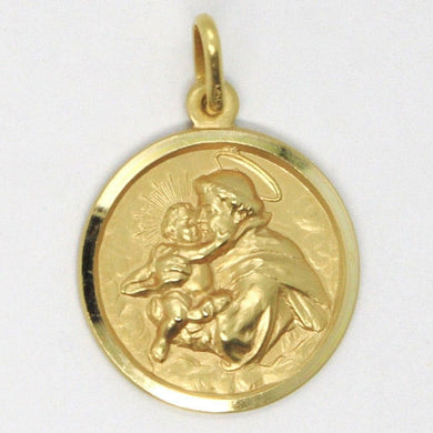 18k yellow gold St Saint Anthony Padua Sant Antonio with Jesus medal pendant, diameter 19 mm.