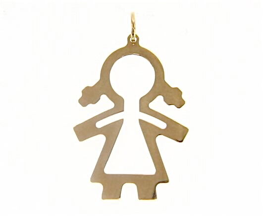18k yellow gold luster pendant with girl baby perforated made in Italy 1.25 inch