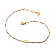 18k rose gold rolo thin bracelet with central small 5mm letter initial S.