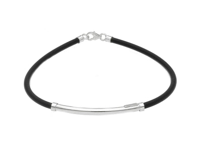 18K WHITE GOLD BRACELET WITH 3mm ROUND TUBE PLATE AND BLACK RUBBER, 8.3