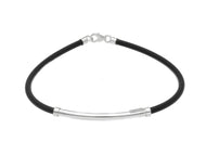 18K WHITE GOLD BRACELET WITH 3mm ROUND TUBE PLATE AND BLACK RUBBER, 8.3