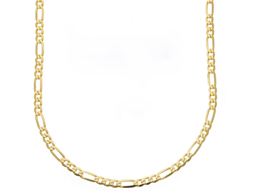 SOLID 9K YELLOW GOLD 2.5mm FIGARO FLAT ALTERNATE 3+1 LINKS NECKLACE LENGTH 19.7