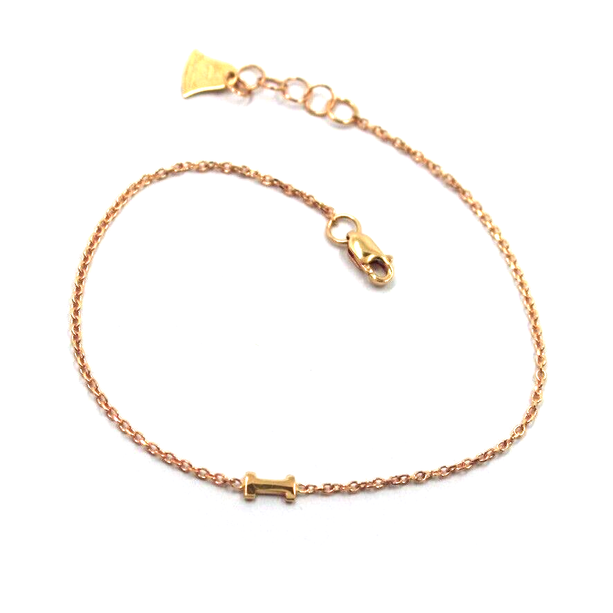 18k rose gold rolo thin bracelet with central small 5mm letter initial I.