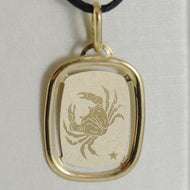 solid 18k yellow gold cancer zodiac sign medal pendant, zodiacal, made in Italy.