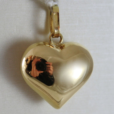 18K YELLOW GOLD ROUNDED HEART CHARM PENDANT SHINY .98 INCHES MADE IN ITALY.