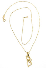 Load image into Gallery viewer, 18K YELLOW GOLD MINI NECKLACE, CAT PENDANT 0.7&quot; AND VENETIAN CHAIN 17.7&quot;.
