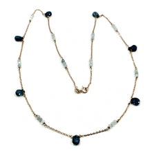 Load image into Gallery viewer, 18k rose gold 20&quot; 50cm long necklace london blue topaz drops and aquamarine.
