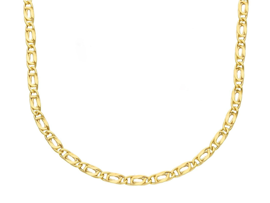 18K YELLOW GOLD CHAIN, 2.5mm, TIGER EYE ELONGATED ONDULATE FLAT LINKS 50cm 20