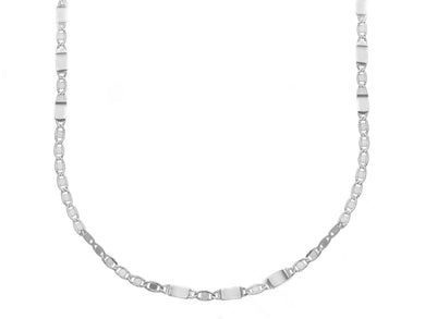 18K WHITE GOLD FLAT CHAIN NECKLACE 2mm ALTERNATE SMALL OVALS & PLATES, 20