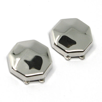 18k white gold button covers, faceted octagon, made in Italy.