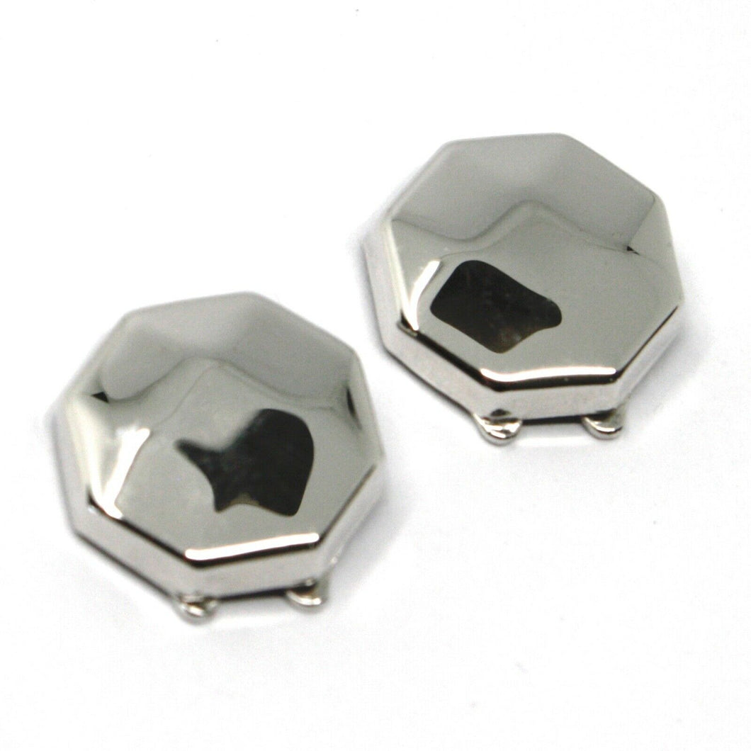 18k white gold button covers, faceted octagon, made in Italy.