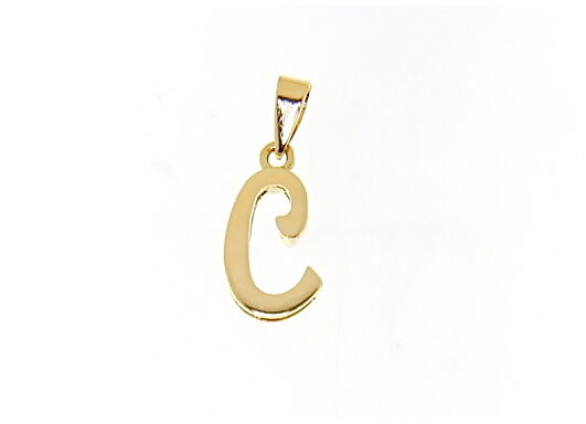 18K YELLOW GOLD LUSTER PENDANT WITH INITIAL C LETTER C MADE IN ITALY 0.71 INCHES