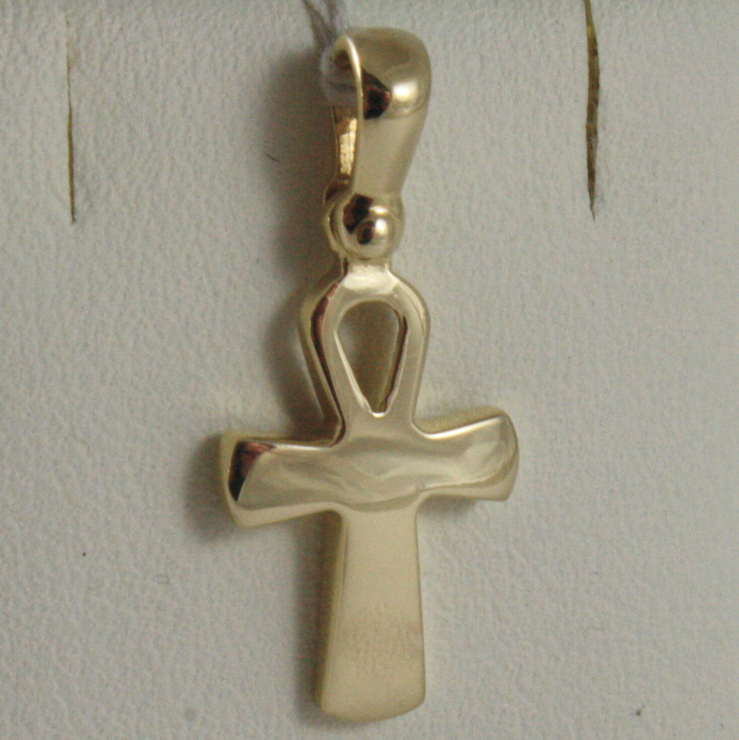 SOLID 18K YELLOW GOLD CROSS, CROSS OF LIFE, ANKH, SHINY, 0.87 INCH MADE IN ITALY.