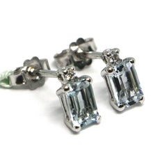 Load image into Gallery viewer, 18k white gold aquamarine earrings 0.90 emerald cut, diamonds, made in Italy
