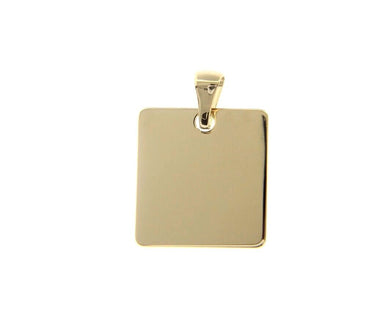 18K YELLOW GOLD MEDAL PENDANT, SQUARE, SMOOTH, 14x15mm possibility of engraving.