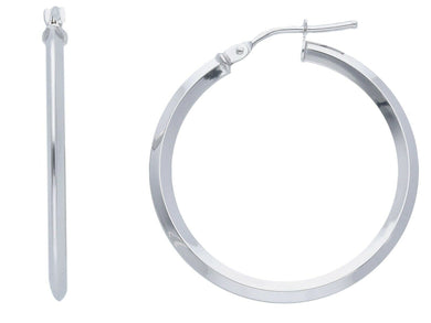 18k white gold circle earrings diameter 25 mm with rhombus tube, made in Italy.