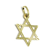 SOLID 18K YELLOW GOLD DAVID STAR PENDANT WORKED & SMOOTH TWO FACES DIAMETER 15mm.