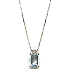 Load image into Gallery viewer, 18k white gold necklace aquamarine 0.45 emerald cut &amp; diamond, pendant &amp; chain
