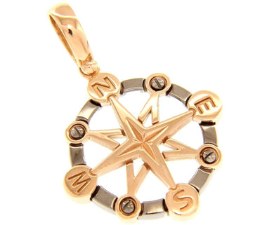 18k rose black gold compass wind rose round big pendant, diameter 30mm 1.2