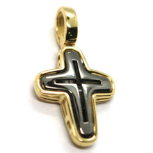 Load image into Gallery viewer, SOLID 18K YELLOW, BLACK &amp; ROSE GOLD CROSS, 0.8&quot;, TWO FACES, SMOOTH, ITALY MADE
