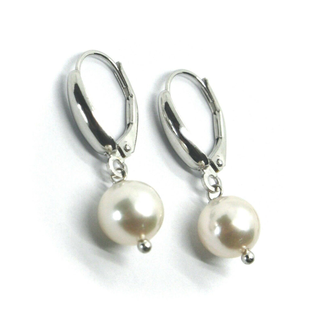 solid 18k white gold pendant leverback earrings, akoya pearls diameter 7.5/8 mm.