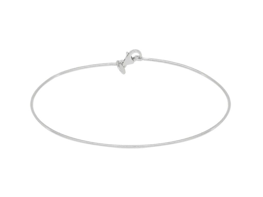 18k white gold bracelet, rigid, bangle, thin 1mm tube, smooth with lobster.