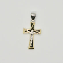 Load image into Gallery viewer, 18k yellow and white gold cross Jesus stylized very luster made in Italy 1.2 in.
