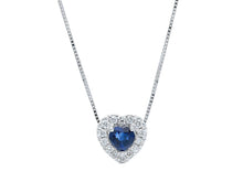 Load image into Gallery viewer, 18k white gold necklace 0.28ct sapphire &amp; diamonds heart pendant, venetian chain.
