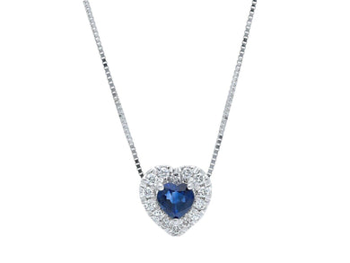 18k white gold necklace 0.28ct sapphire & diamonds heart pendant, venetian chain.