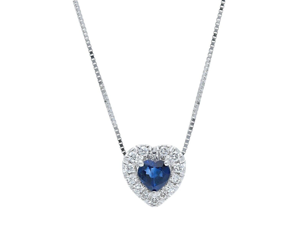 18k white gold necklace 0.28ct sapphire & diamonds heart pendant, venetian chain.