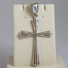 Load image into Gallery viewer, SOLID 18K WHITE GOLD, STRIPED CROSS PENDANT, LENGTH 1,38 IN MADE IN ITALY.
