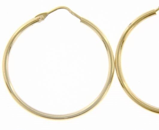 18K YELLOW GOLD ROUND CIRCLE EARRINGS DIAMETER 25 MM WIDTH 1.7 MM, MADE IN ITALY