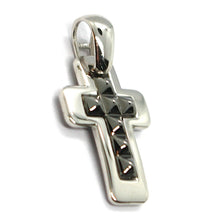 Load image into Gallery viewer, SOLID 18K BLACK &amp; WHITE GOLD DOUBLE SQUARE CROSS, 0.8&quot;,  SMOOTH, ITALY MADE
