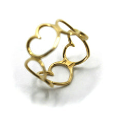 Load image into Gallery viewer, SOLID 18K YELLOW GOLD BAND WIRE RING, ROW OF 10mm HEARTS, HEART, MADE IN ITALY.
