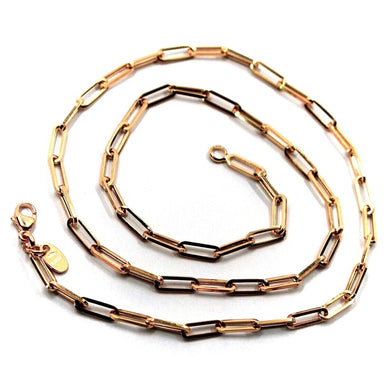 18k rose gold long chain necklace squared oval paper clip 3x10mm links, 31.5