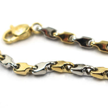 Load image into Gallery viewer, 18K YELLOW WHITE GOLD BRACELET ALTERNATE DROP ONDULATE TUBE LINKS, 21 cm, 8.3&quot;.

