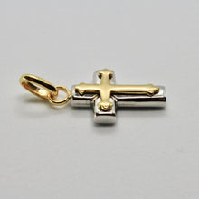 Load image into Gallery viewer, 18k white and yellow gold cross stylized very luster made in Italy 1 inches.
