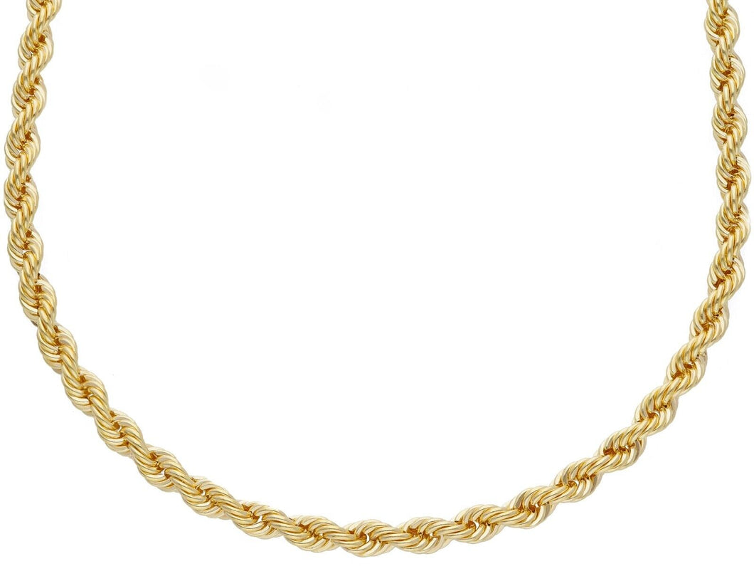 9K YELLOW GOLD 4mm ROPE CHAIN BRAID ROPE CORD, HOLLOW NECKLACE, LENGTH 19.7